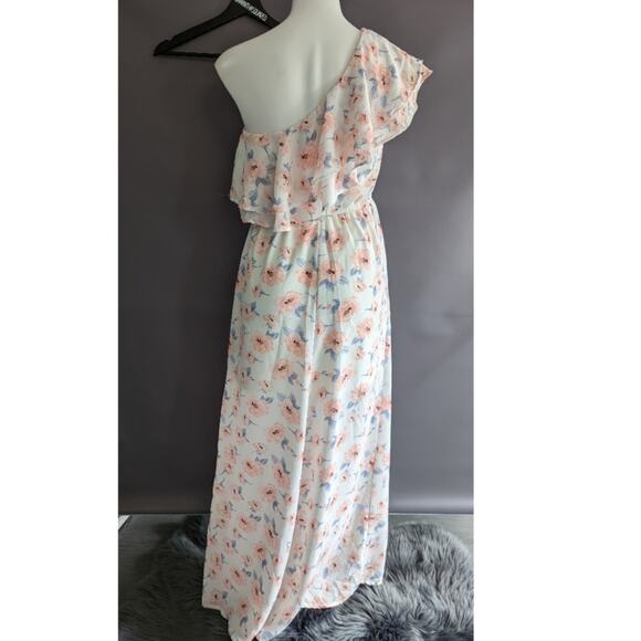 Miami Floral One Shoulder Flutter Flowy Maxi Dress Sz Small - Picture 2 of 7